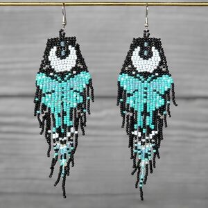 Butterfly Boho Beaded Fringe Earrings Handmade Black Statement Jewelry Boheme
